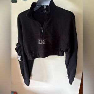 Bershka Black Cropped Zippered Hoodie
